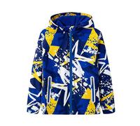 SEVEN BB Softshell Veste Enfant 3 en 1 Déperlante et Coupe-vent Jacket Garcon Blouson Imperméable Polaire Géométrie Camo Veste de Pluie Outdoor Sport Randonnée Ski Bleu, 13-14 Ans