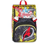 Seven Big Avengers Sac à dos d'école extensible, noir, 24 l, extensible par fermeture éclair, poche avant, poche latérale porte-bouteille, école primaire, enfant