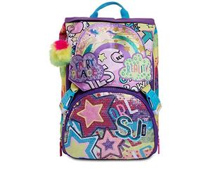 Seven Big Extendable School Backpack - Sj Gang - Multicolor Girl - Elementary School with Flip System - Reversible Sequins