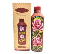 Seven Chakra Tree Bouteille d'eau en terre cuite rouge avec couvercle, fabriquée à la main, anti-fuite, naturellement rafraîchissante, à imprimé de fleurs, bouteille écologique pour eau potable (1000