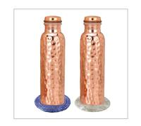 Seven Chakra Tree Ensemble de bouteilles en cuivre pur - 2 bouteilles martelées avec 2 dessous de verre gratuits (couleur aléatoire) | Verres respectueux de l'environnement et ayurvédiques