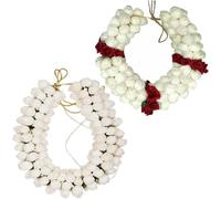 Seven Chakra Tree Lot de 2 guirlandes de cheveux en bois artificiel Sola Fleur de Jasmin Mogra, guirlande Juda Chignon Décoration Phool Gazra pour femme, avec épingles à cheveux (rouge et blanc, long)