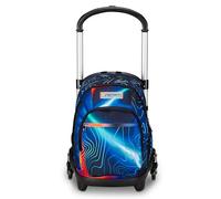 Seven Chariot scolaire Flex 3 roues, bleu, Mapset Boy, 3 en 1, triple usage, sac à dos avec chariot détachable, poche porte-bouteille et système multisegment, sac à dos scolaire voyage, enfant garçon,