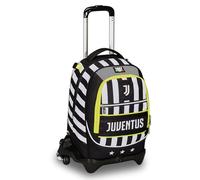 Seven Chariot scolaire Jack 3 roues, noir et blanc, Juventus FC, 3 en 1, triple usage, sac à dos avec chariot détachable, poche porte-bouteille et système multisegment, sac à dos scolaire voyage,