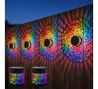 Seven-Color Changing Solar Mandala Projection Wall Light, Mandala Color Changing Solar Lights, Outdoor Decorative Lights, Waterproof Metal Fence Lamp for Patio Garden Post Yard Backyard (2pcs)