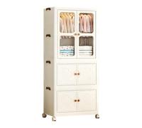 SEVEN COMFORT Armoire à vêtements,Système de Verrouillage à Clip, roulettes,Beige Clair（Chaque Couche supporte 15 kg,Armoire à 2 cabinets de 65 cm, Garde-Robe à 1 penderie,65 * 39 * 143cm
