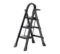 Seven Comfort-Escabeau 3 marches-Pliant avec Pédale Antidérapante-150KG Échelle Stable en Acier-Noir