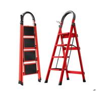 Seven Comfort Escabeau - 4 marches - Acier - Pliant - 61×45×118cm(L-L-H)-Charge maximale 150 kg - Rouge