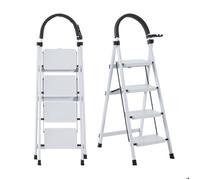 Seven Comfort-Escabeau 4 marches(Seul)-Pliant-Stabilité et sécurité optimales-chargé 150KG-En Acier-Blanc