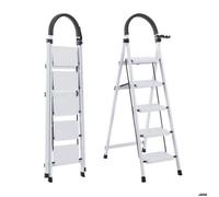 Seven Comfort-Escabeau 5 marches-Pliant avec Pédale Antidérapante-74×47×139cm-150KG Échelle Stable en Acier-Blanc