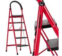 Seven Comfort-Escabeau 5 marches-Pliant-Stabilité et sécurité optimales-chargé 150KG-En Acier-Rouge