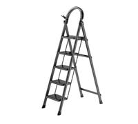 SEVEN COMFORT Escabeau avec main courante, échelle pliable avec plateforme, 3/4/5 échelons, pieds en fer à cheval antidérapants, larges marches pour maison, cuisine, jardin, 150 kg (noir, 5 échelons)