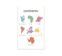 Seven Continents Educational Poster World Map Geography for Elementary Middle School Classroom Decor Social Studies Continent Names Homeschool Teacher Resource(Framed,12x18inch(30x45cm))