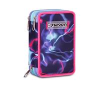 Seven Electrivibe Girl Trousse Scolaire 3 Fermetures éclair Rose équipée d'un Porte-Stylo Triple Compartiment 45 pièces complète avec stylos, Crayons et Couleurs, Accessoires Sac à Dos pour école