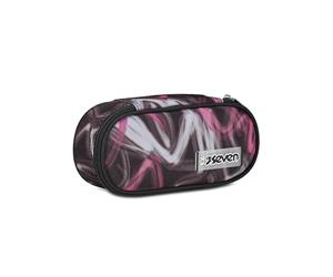 SEVEN Freethink Girl Porte-Stylo Scolaire Rond Plus, Noir et Violet, Sac Ovale avec Poche intérieure et élastiques Porte-Stylo, Accessoires de Sac à Dos, élémentaires, Moyennes, supérieurs, Fille,