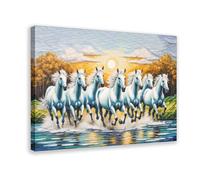 Seven Horses Peinture murale Vastu 7 chevaux chanceux 9 images sur toile Décoration de chambre à coucher Paysage sportif Décoration de bureau Cadeau Art mural Peintures pour salon chambre à coucher