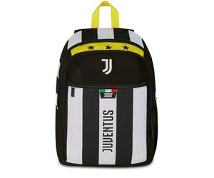 Seven Juventus Sac à dos double compartiment, noir et blanc, poche avant zippée et poche pour gourde, enfant, école primaire, football, Noir, Taglia unica, Décontracté