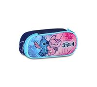 Seven Lilo & Stitch School Round Plus, Bleu Ciel et Rose, Trousse Ovale avec élastiques et Poche pour stylos, Crayons et Accessoires, école Primaire et média, Fille et Fille, Bleu Ciel et Rose