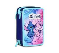 Seven Lilo & Stitch Trousse Scolaire 3 Zip, Bleu Ciel et Rose, Porte-Stylo Triple Compartiment Complet avec Stylets, Crayons, Couleurs, écoles primaires, Fille, Bleu Ciel et Rose, Moderne