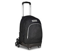 Seven Made of Stars Comby Trolley scolaire à 8 roues, noir, effet paillettes, 31 l, démontable, utilisation sac à dos, barre télescopique, poche équipée, poche pour PC, école primaire et secondaire