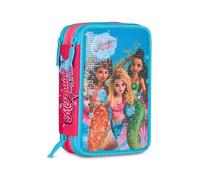 Seven Mermaid Magic Trousse Scolaire 3 Zip, Bleu Ciel, Porte-Stylo Triple Compartiment Complet avec Stylets, Crayons, Couleurs, école Primaire, Fille, Bleu Ciel, Moderne