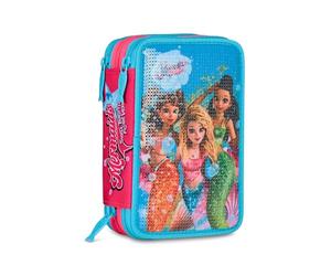 Seven Mermaid Magic Trousse Scolaire 3 Zip, Bleu Ciel, Porte-Stylo Triple Compartiment Complet avec Stylets, Crayons, Couleurs, école Primaire, Fille, Bleu Ciel, Moderne