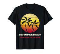 Seven Mile Beach Îles Caïmans Design rétro Coucher de Soleil T-Shirt