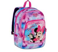 Seven Minnie Mouse Sac à dos d'école avec double compartiment, poche pour bouteille d'eau, poche pour PC, bretelles rembourrées, pour filles et filles, rose/bleu