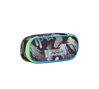 Seven Porte-stylo scolaire rond Plus, noir bleu, Feeling Me, sachet ovale avec poche intérieure et élastiques porte-stylo, accessoires de sac à dos, élémentaires, moyennes, supérieures, enfant garçon,