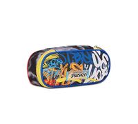 SEVEN Porte-stylo scolaire rond Plus, noir jaune, Mark On Boy, sachet ovale avec poche intérieure et élastiques porte-stylo, accessoires de sac à dos, élémentaires, moyennes, supérieures, enfant