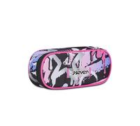 SEVEN Porte-Stylo Scolaire Rond Plus, Noir Jaune, Mark on Girl, Sachet Ovale avec Poche intérieure et élastiques Porte-Stylo, Accessoires de Sac à Dos, élémentaires, Moyennes, supérieures, Fille,