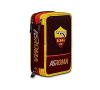 Seven S.P.A. A.S. Roma Calcio 3-Zip Case, Yellow Red, Complete with Pencils, Markers Etc, School 3 Compartments
