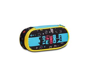 Seven s.p.a. Porte-stylo sac ROUND PLUS TWO PLAYER ONE CONSOLE, noir, avec crayons, feutres etc, école et loisirs