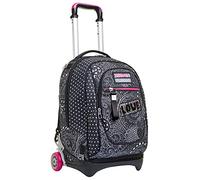 Seven Sac à Dos à Roulettes, New Tech Yantry Girl Sac à Livres à Roulettes, 3 En 1, Sac à Dos Détachable + Trolley, Filles et Garçons, pour L'École, le Sport, Pochette pour Ordinateur Portable, Noir
