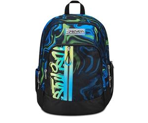 Seven Sac à Dos d'école Advanced, Noir Bleu, Multi-Shade Boy, Sac à Dos Double Compartiment avec Haut-Parleur sans Fil, Poche pour PC ou Tablette, Poche Porte-Bouteille et Organisateur, Sac à Dos