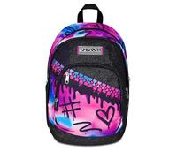 Seven Sac à dos d'école double fuschia bleu clair, double compartiment 31 L, avec poche pour PC, poche pour bouteille d'eau et poche avec organisateur, école moyenne et supérieure, sac à dos pour