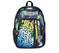 Seven Sac à dos d'école Dual Detach, noir vert, double compartiment de 32 L, avec poche PC, poche gourde, poche avec organisateur et compartiment amovible, école moyenne et supérieure, sac à dos