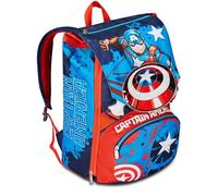 Seven Sac à dos d'école extensible DISNEY - Captain AMERICA LEGENDARY AVENGER, bleu rouge blanc - sac à dos double compartiment - poche porte-bouteille, sac à dos enfant - Marvel Merchandising,