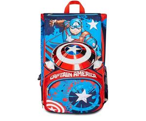 Seven Sac à dos d'école extensible DISNEY - Captain AMERICA LEGENDARY AVENGER, bleu rouge blanc - sac à dos double compartiment - poche porte-bouteille, sac à dos enfant - Marvel Merchandising,