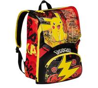 Seven Sac à dos d'école extensible POKEMON - PIKACHU, jaune rouge, sac à dos double compartiment amovible par fermeture éclair et avec poche porte-bouteille, sac à dos enfant, multicolore, Taglia