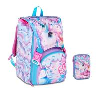 Seven Sac à dos d'école primaire Sj Girl Glow LED Licorne extensible pour fille + trousse Speed Pad 3D