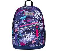 Seven Sac à dos double compartiment New Fit, GraffitiMix, Violet, poche porte-bouteille, Maxi capacité, dossier préformé, sac à dos scolaire et voyage, enfants et adolescents, aubergine, Taglia unica,