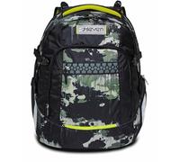 Seven Sac à Dos, Updown Twice Greenish Wild Sac à Dos Ergonomique Écologique, pour Filles et Garçons - pour L'École, le Sport, avec Nombreux Compartiments, Système de Réglage des Bretelles