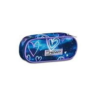 Seven Sachet scolaire rond Plus, bleu, poche intérieure avec fermeture éclair et passants élastiques porte-stylos, accessoires sac à dos, école primaire, moyenne et supérieure, fille, bleu, Taglia