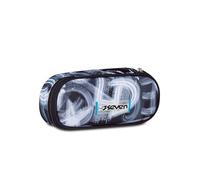 Seven Sachet scolaire rond Plus, gris graffiti, poche intérieure avec fermeture éclair et passants élastiques porte-stylos, accessoires sac à dos, école primaire, moyenne et supérieure, enfant et