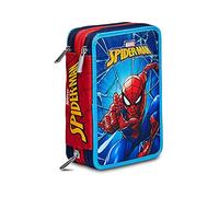 Seven School Pencil Case - Marvel - Spider Man Wall Crawler - 3 Organized Zip, Complete with Pencils, Pens, Markers, Official Product, Blue