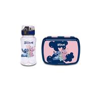 Seven Set Porte-goûter + Gourde LILO & Stitch Rose pour Enfants, séparateur intérieur, Gourde 460 ML avec Couvercle hermétique, Produit Officiel, Football, idée Cadeau Enfants et Adultes