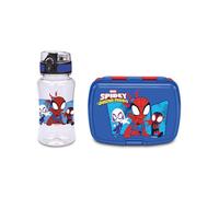 Seven Set Porte-goûter + Gourde Spiderman, séparateur intérieur, Gourde 460 ML hermétique, Facile à Ouvrir, Produit Officiel, idée Cadeau Enfants, école et crèche