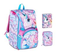Seven Sj Girl Glow LED Unicorn Sac à dos d'école extensible pour fille + trousse 3 compartiments + agenda 2026-2027