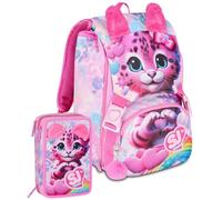 Seven Sj Heart Buddy Fan Ensemble d'école 2 pièces pour fille + trousse à 3 compartiments complet (45 accessoires)